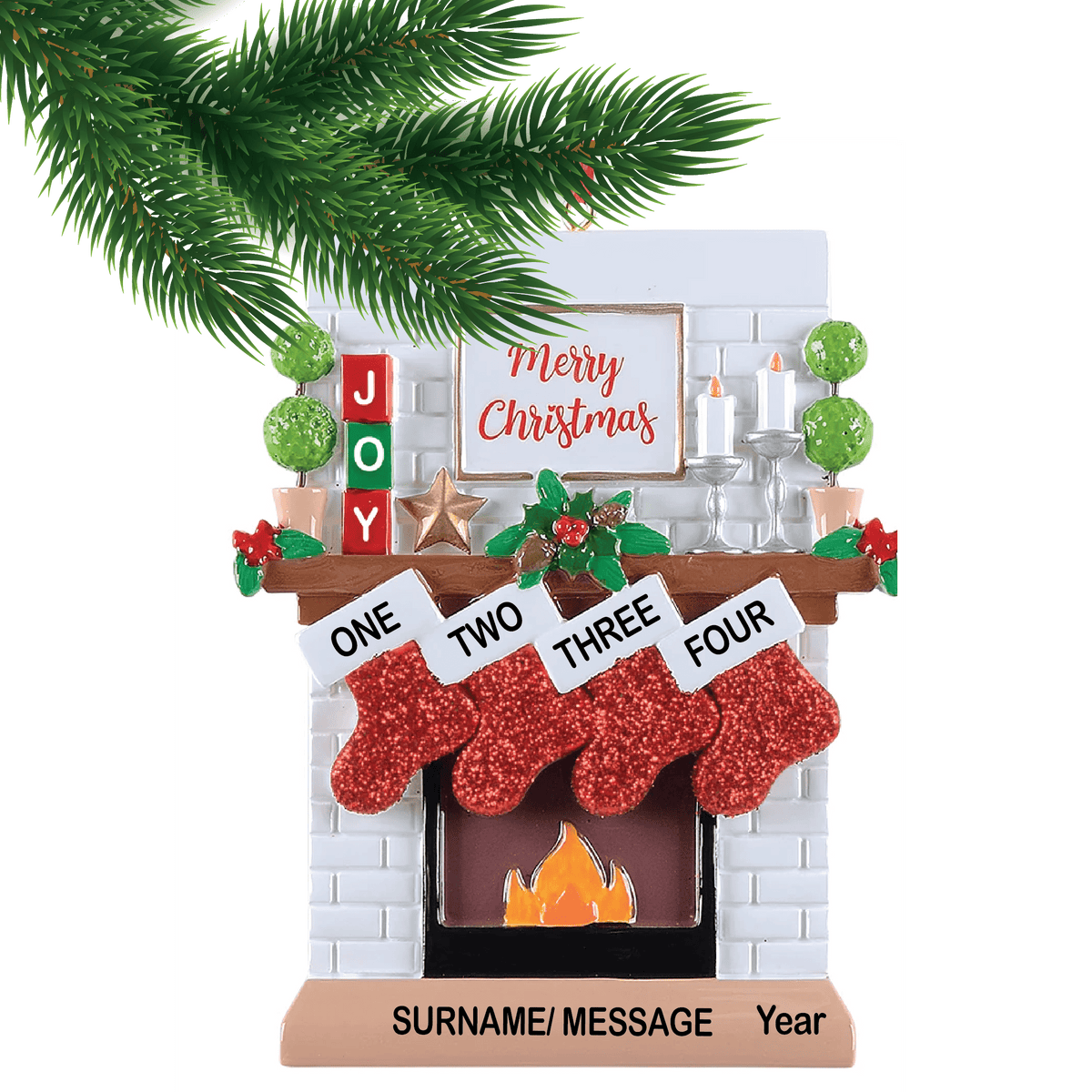 Merry Christmas Fireplace Ornament - 4 Figures