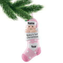 Baby's 1st Christmas Pink Stocking Ornament