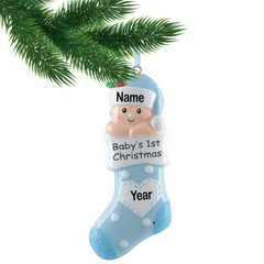 Baby's 1st Christmas Blue Stocking Ornament