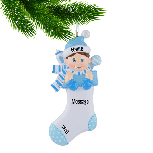 Baby Boy in Stocking Ornament